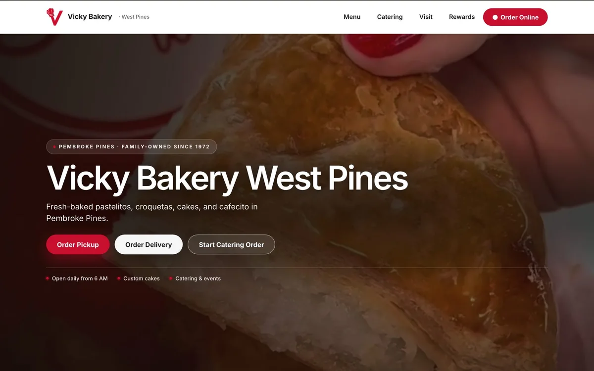 Vicky Bakery West Pines website hero, family-owned Cuban bakery in Pembroke Pines